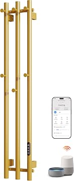 ENZE Smart Heated Towel Rack, Vertical Towel Warmer,Wall Mounted, Gold
