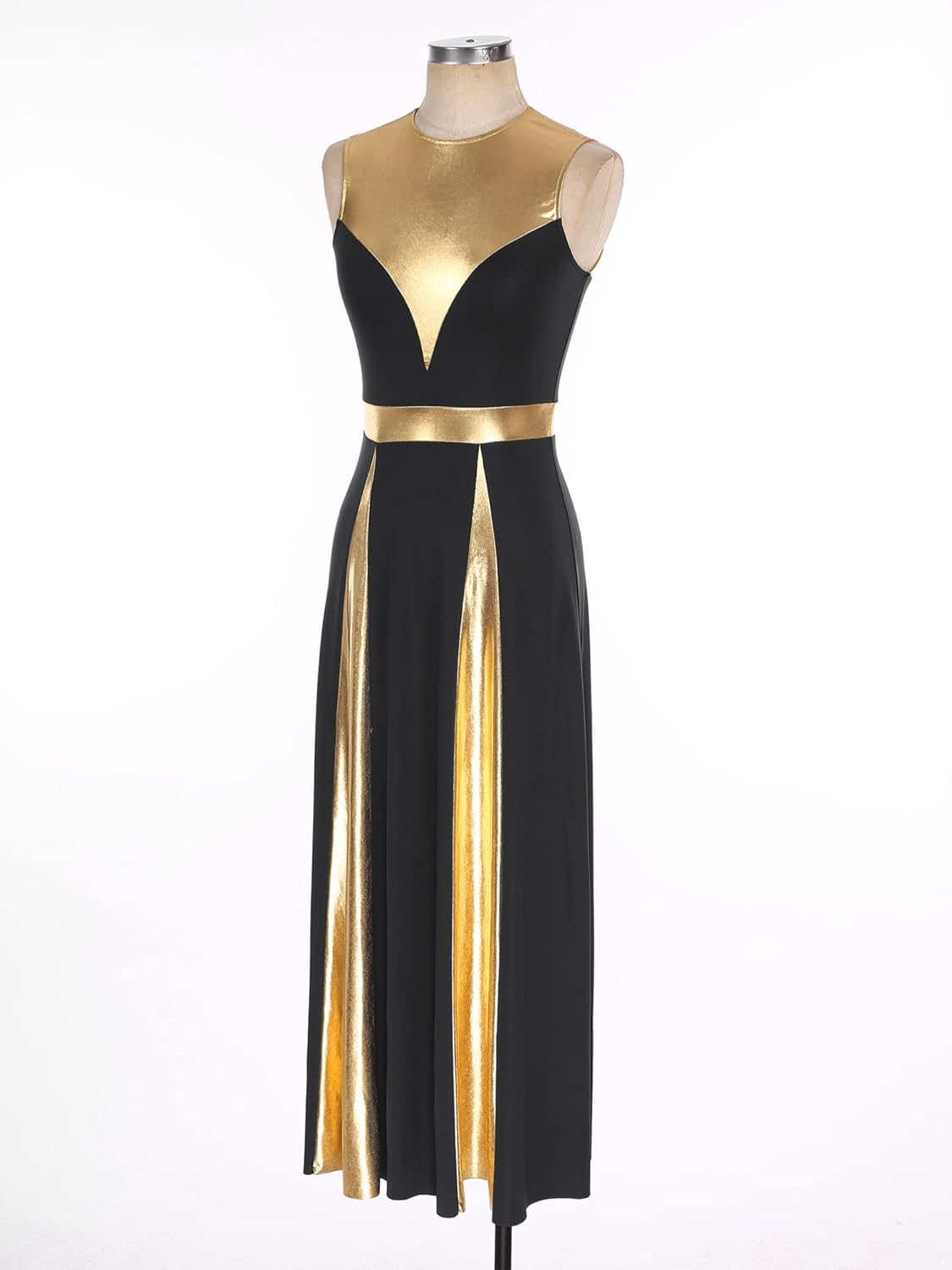 TiaoBug Lyrical Women Sleeveless Metallic Praise Dance Dress Liturgical Worship Robe Tunic Dancewear