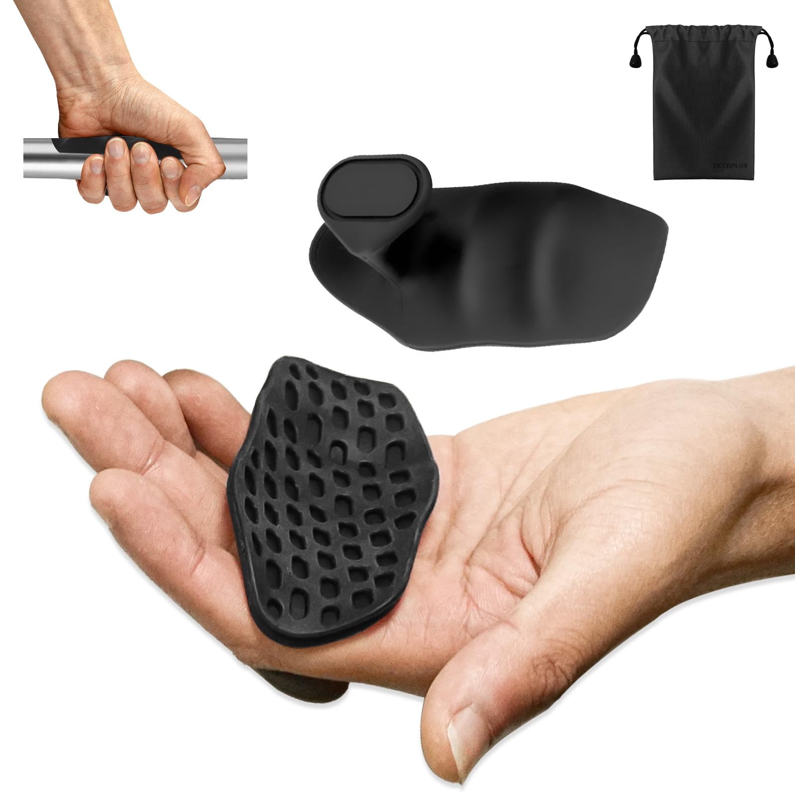 DecrPlus Rypt Grip for Weight Lifting Deadlift Rows-Rubber Anti-Slip Ergonomic Lifting Gloves for Men and Women Training Palm Protectors for Gym Intensive Training and Exercise ﻿ (Black)