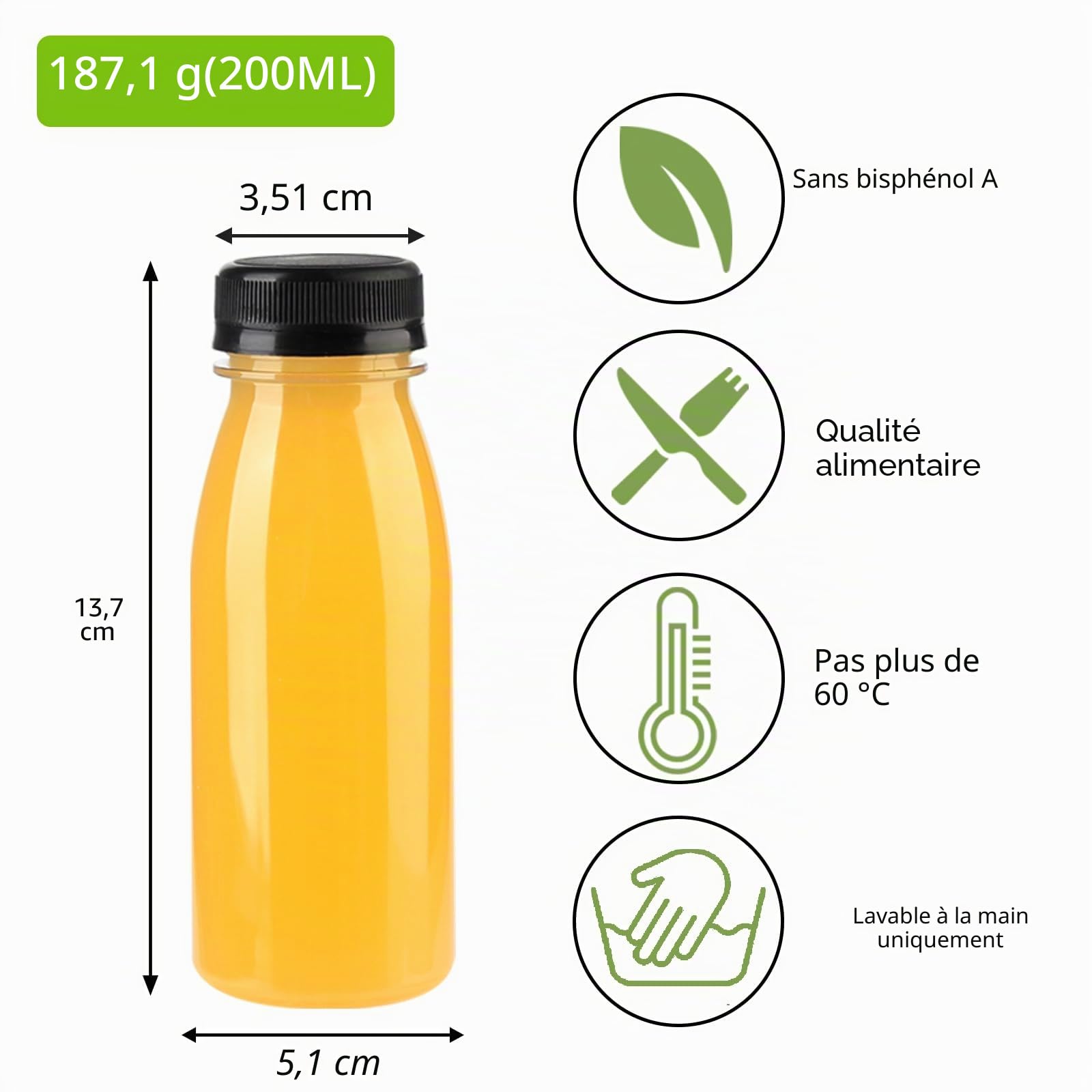 Lot de 24 bouteilles sensorielles vides en plastique PET transparent avec couvercles noirs, 200 ml
