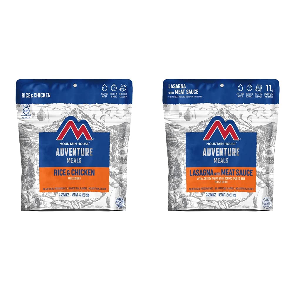 Mountain House Rice & Chicken | Freeze Dried Backpacking & Camping Food |2-Servings | Gluten-Free & Lasagna with Meat Sauce | Freeze Dried Backpacking & Camping Food |2 Servings