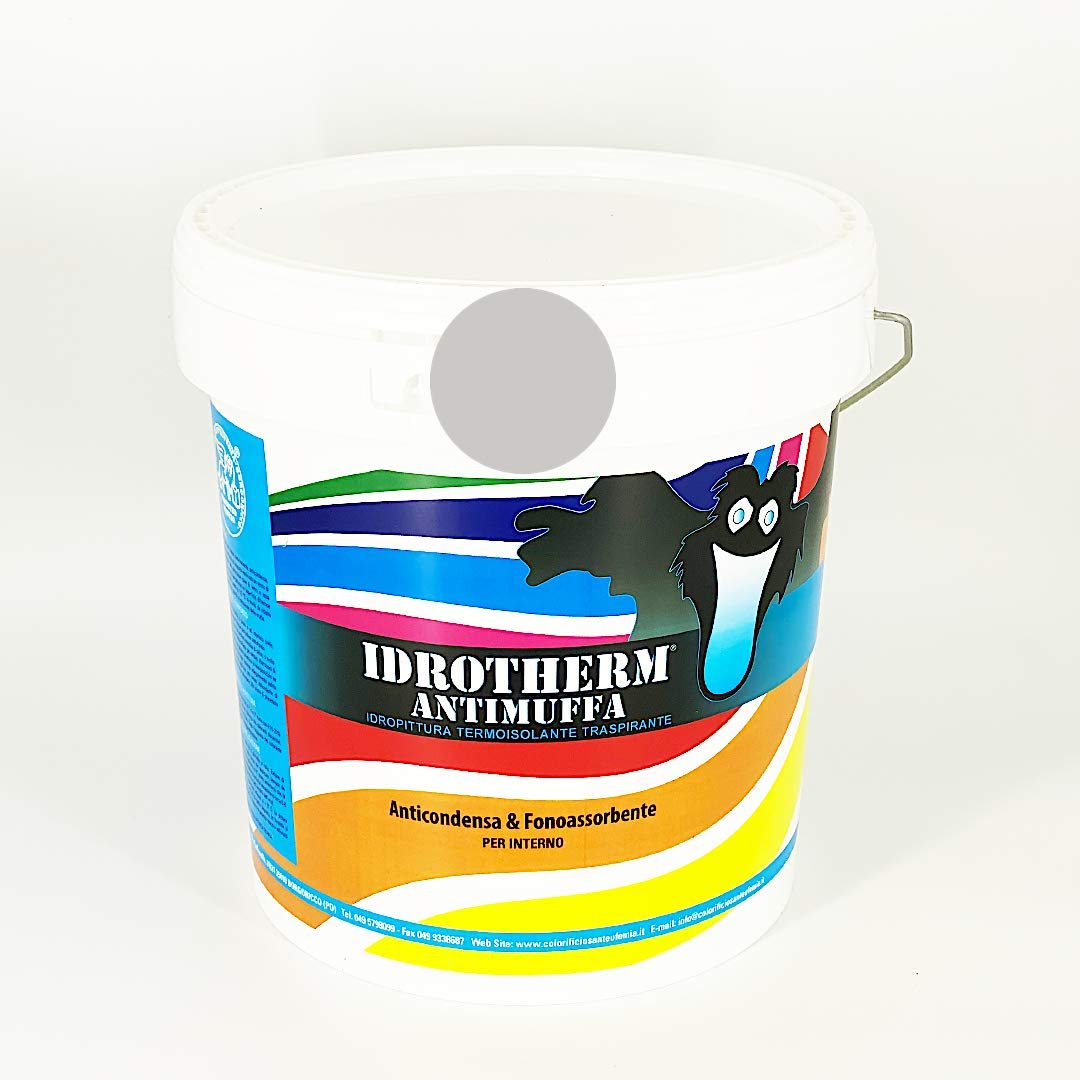 IDROTHERM Pittura TERMICA Traspirante Idropittura Opaca Interni Semilavabile ALTA COPERTURA (14 Litri, IDROTHERM_GRIGIO S2000-N)