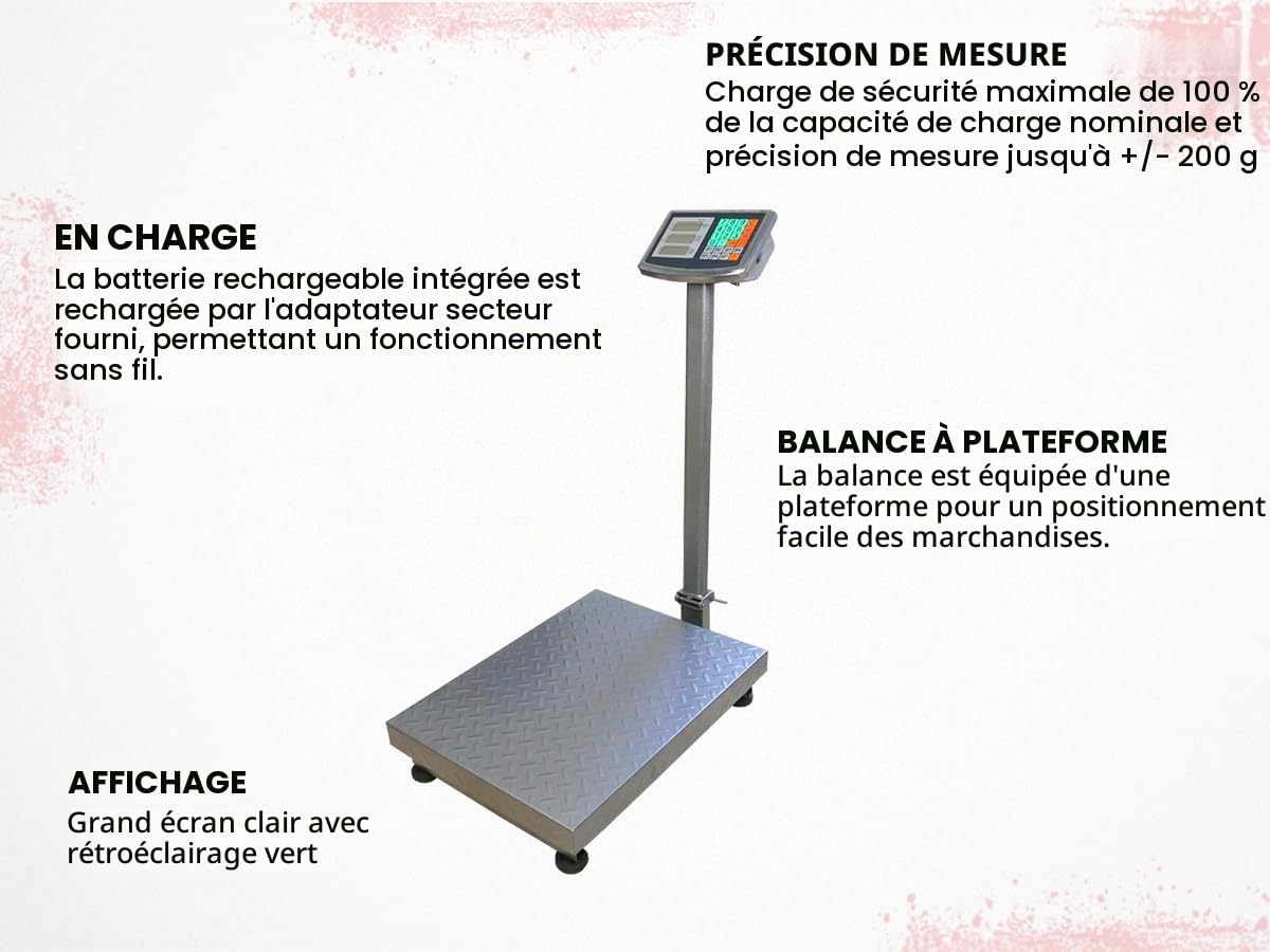 Balance Plateforme Industrielle, L'échelle Commerciale de Plate-fForme, Rechargeable Électronique, Capacité de Charge Jusqu'à 500 kg, 200 g/ 1,75 oz, HDWR wagPRO-P500