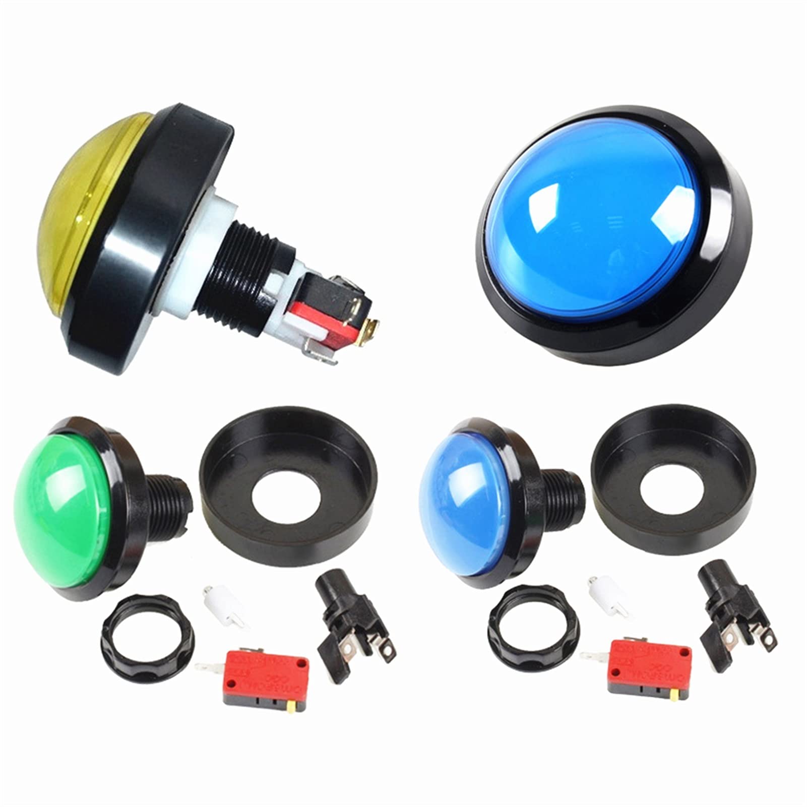 5 Boutons-poussoirs Ronds LED 60mm – Arcade, Jeu Vidéo, 5 Couleurs, Compatible Manette, Nylon Durable, 12V DC
