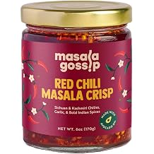 Masala Gossip Red Chili Crisp Crunchy Chili Oil with Garlic, Shallots, Sichuan Flakes & Indian Spices Spicy Savory Hot Sauce Drizzle on Noodles, Toast, Veggies Vegan, Seed OilFree 6oz