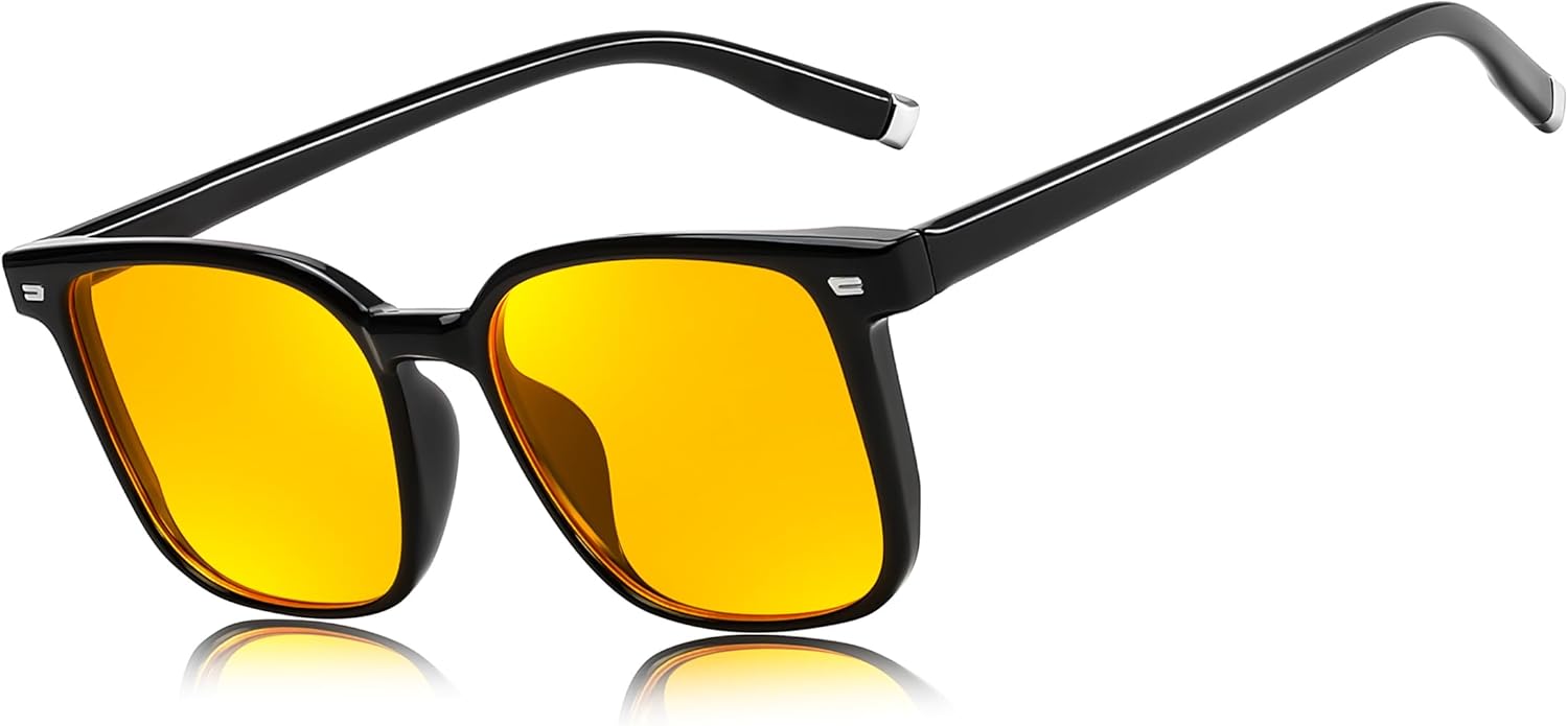 FEISEDY Night Vision Driving Glasses for Men Women Yellow Lens Reduce Glare Vintage Sunglasses for Driving B0175