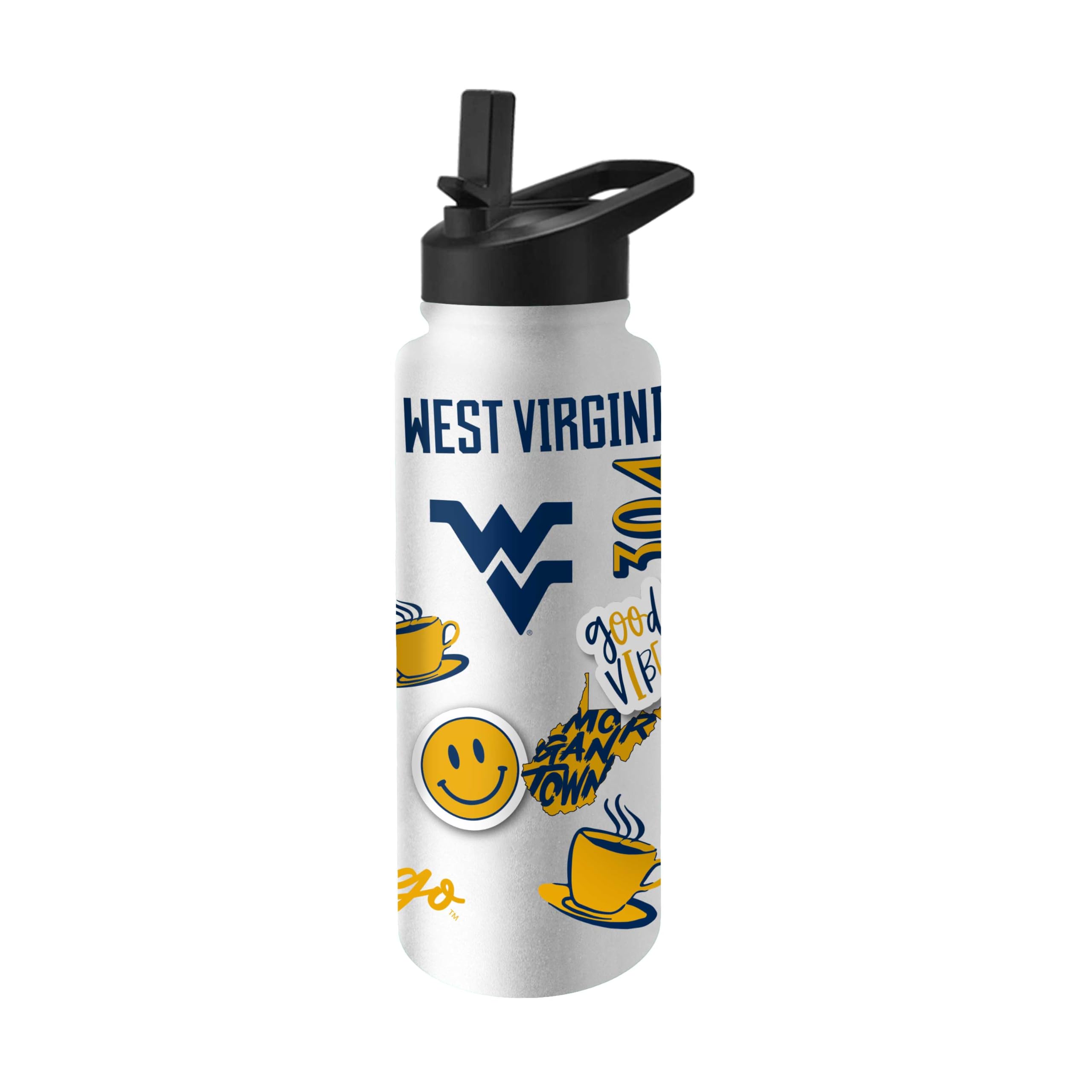 Logo Brands NCAA Native 34 oz Quencher Water Bottle - | Local Icons Design | Double-Wall Insulated| Leak-Proof Lid &amp; Built-In Straw