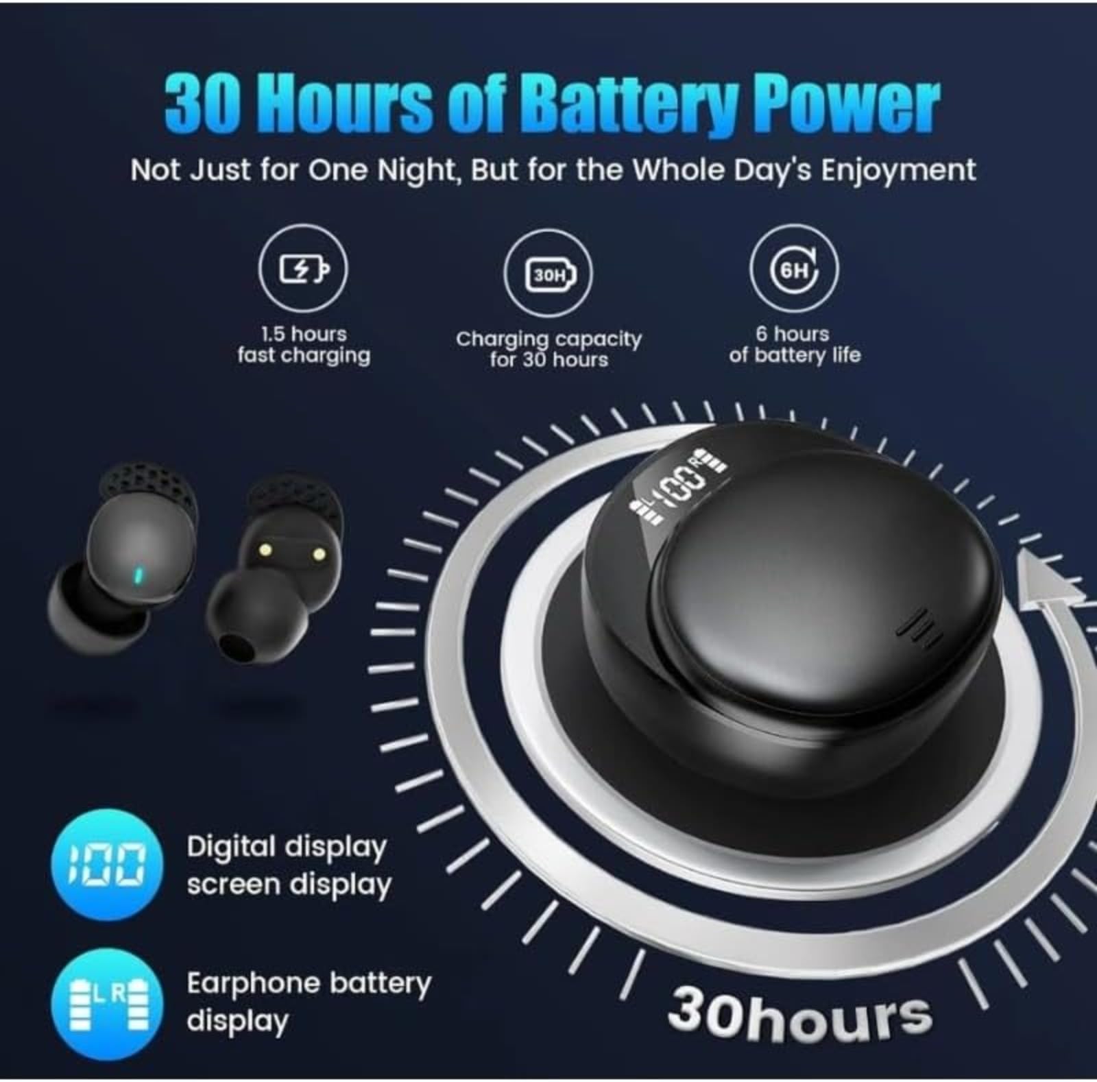 Écouteurs de sommeil, design ultra-léger de 3 g, batterie de 30 heures avec charge rapide, pour un sommeil confortable et une utilisation toute la journée