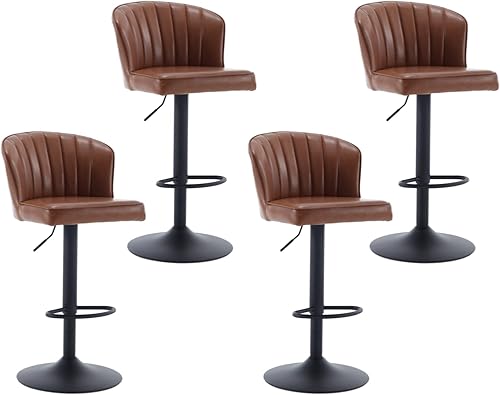 Miniatura 55 de EALSON Juego de 2 taburetes de bar modernos con respaldo tapizado de cuero con reposapiés de metal, cómodas sillas de isla para mostrador de cocina,