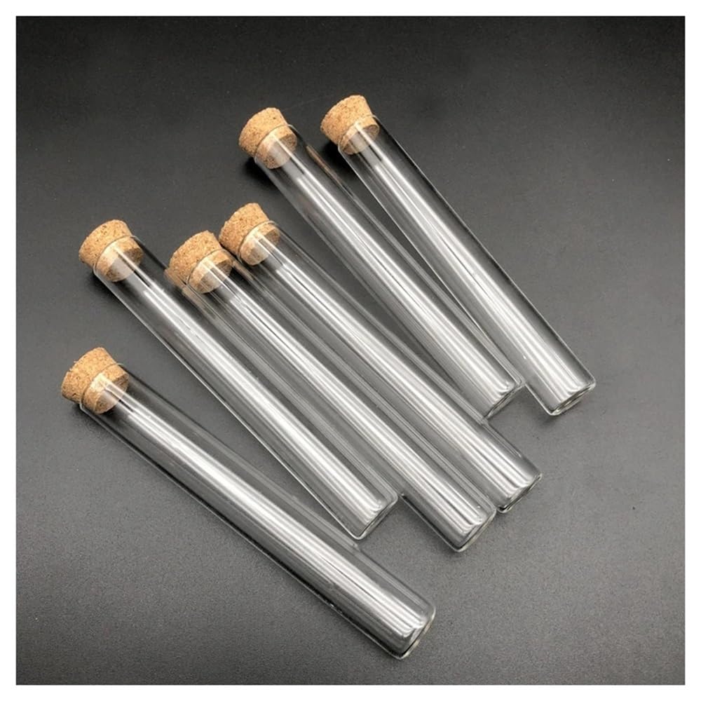 Provette in vetro con tappi in sughero, Provetta in vetro borosilicato 15x100 mm Tappi in sughero a fondo piatto Misure multiple(100pcs)