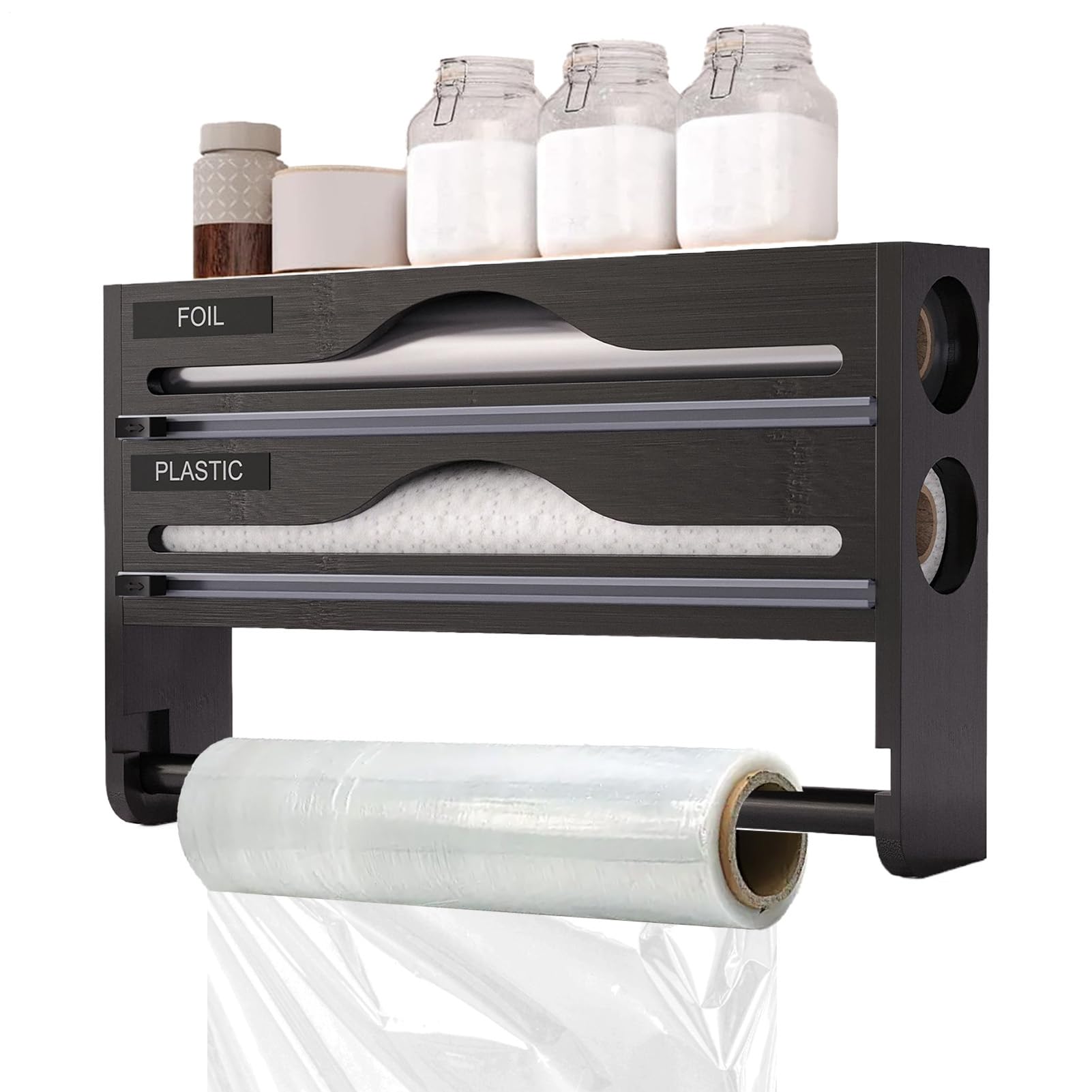 Dispensador Film Adherente para Aluminio Montaje Pared Soporte Almacenaje | Dispensador Aluminio Con Portarrollos Ahorro Espacio Cocina Armario Despensa