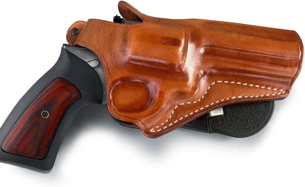 Masc Premium Leather OWB Paddle Holster with Thumb Break Fits Model 686 6RD 4-inch, Right Hand Draw, Brown Color #1095#