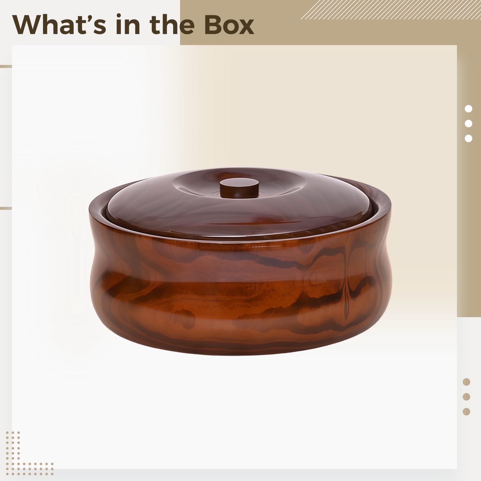 Saladier en bois avec couvercle, diamètre 22 cm, design bois, pour conserver les aliments, finition lisse avec veinage visible, idéal pour salade, noix et en-cas, à la maison ou en réception