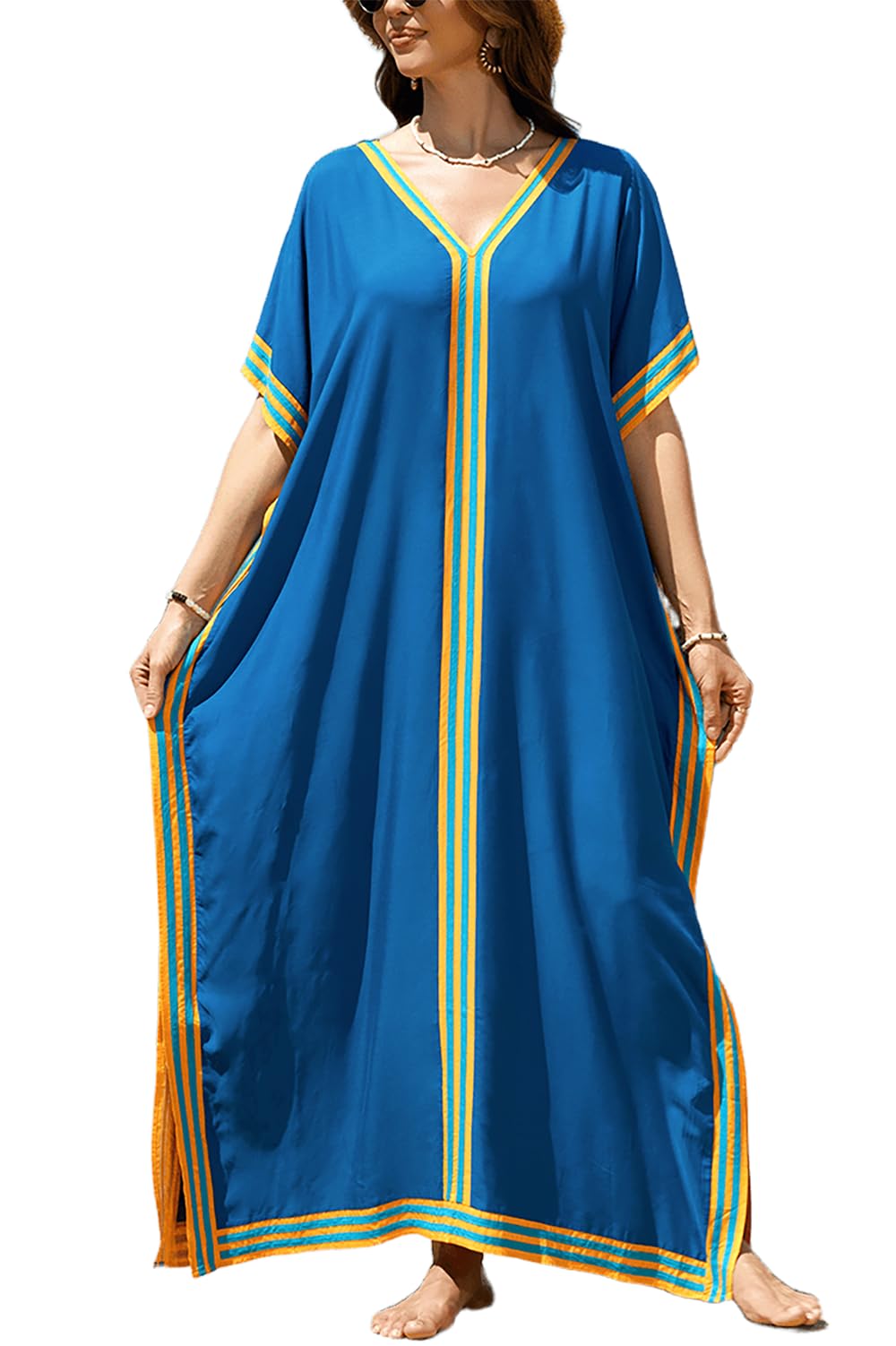 L-Peach Women's Summer Long Beach Dress Kimono Maxi Kaftan Cover ups