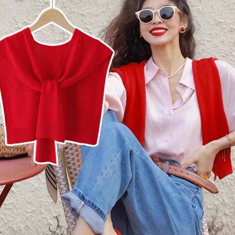 Image of WaJuemy Sweater Shawl Wraps for Women Sweater Knitted Knotted Shawls Travel Casual Scarf Cape Shoulder Tops Fashion Wrap