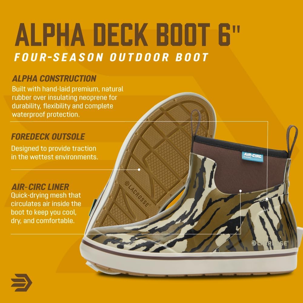 LaCrosse Alpha 6-Inch Women's Deck Boot - Air-Circ Quick-Dry Mesh Liner & Rain Boots - Hand-Laid Rubber Construction & Waterproof Shoes for Women - Non-Slip ForeDeck Outsole & Deck Shoes