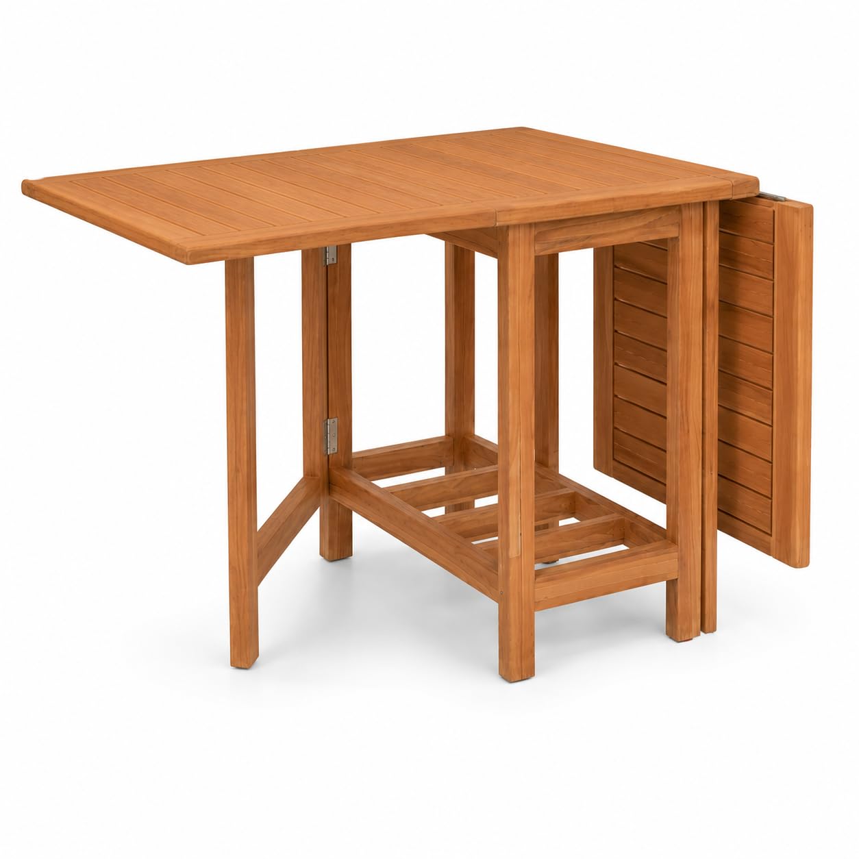 Tavolo Pieghevole a Farfalla in Legno Teak TERRASSE | Tavolo Salvaspazio da Esterno con Ali Richiudibili | Tavolo da Giardino, Terrazza e Balcone in Teak Golden | 130 x 76 x 70 cm