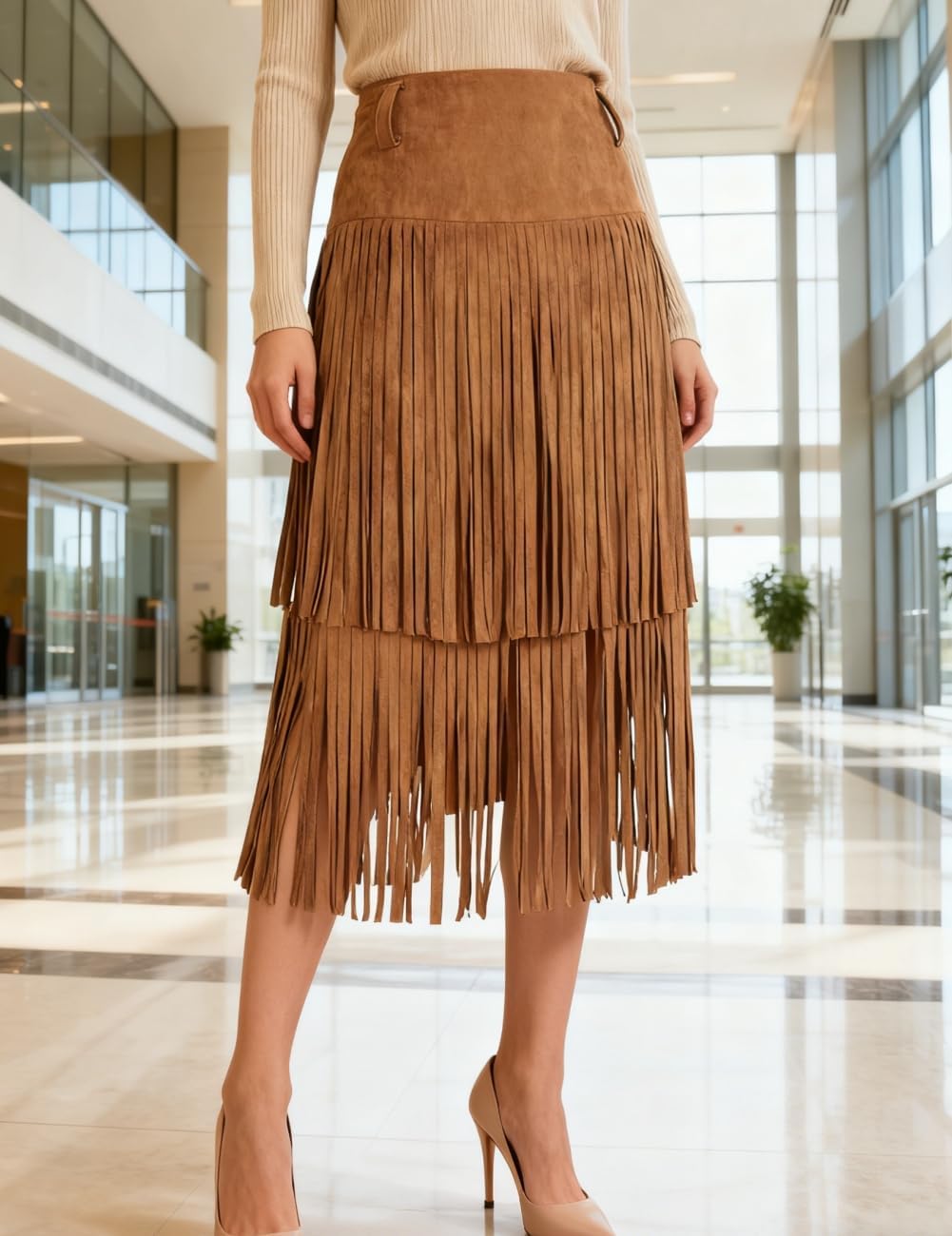 Apocrypha Womens Boho Fringe Faux Suede Trendy Casual Tassel Country Concert Western Cowgirl Skirt - Image 6