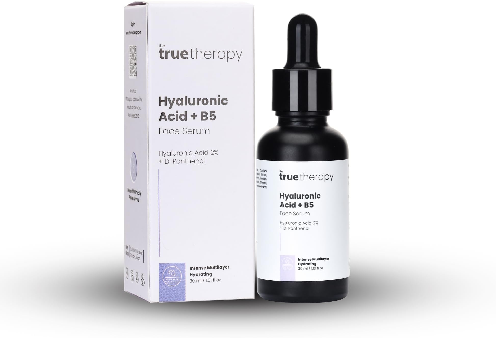 The True Therapy 2% Hyaluronic Acid Serum with Pro-Vitamin B5 - Intense Multi-layer Hydration - Probiotics Xylitol, Dewy Looking Skin, Moisturize, Plump Skin, Reduce Wrinkles, Anti-Aging Serum – 30 ml