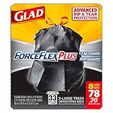 Glad ForceFlex Extra Strong Extra Large Tear Resistant Drawstring 33 Gallon, 78 Count Trash Garbage...