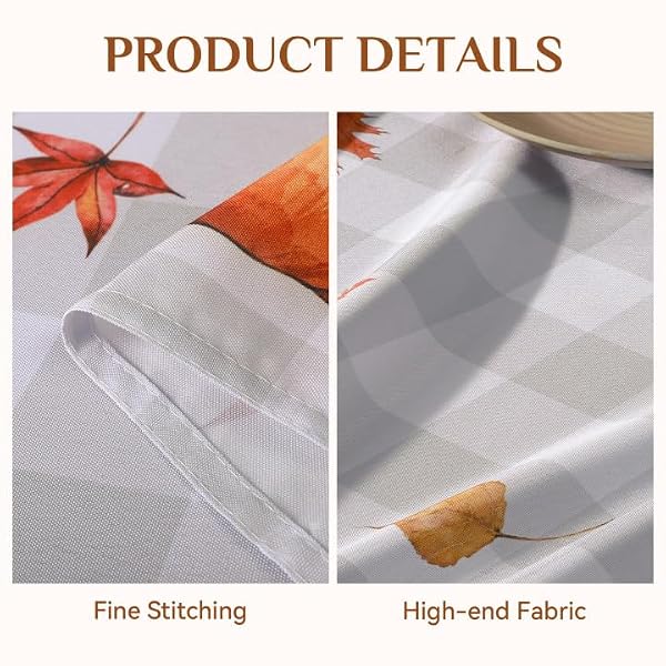 Softalker Fall Tablecloth Rectangle 60x120 Inch, Thanksgiving Autumn Harvest Pumpkin Buffalo Plaid Decoration Table Cloth, Stain Resistant Table Cover for Party/Dining/Holiday, Grey Checkered by Softalker - Image 4