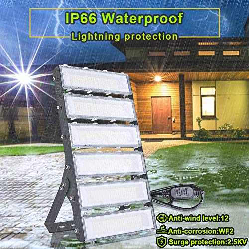 300W LED Flood Light Outdoor, 27000lm 6000K Super Bright Yard Security Lights IP66 Waterproof Outdoor Work Lights Daylight White,OSRAM LED Chips, Adjustable Heads, Great for Garden,Street, Parking Lot - Thumbnail 4