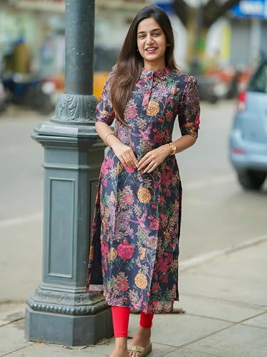 Sun-Fashion-And-Lifestyle-Womens-Chanderi-Stitched-Printed-Regular-Fit-Straight-Kurtis-for-Women-Kt25Blue3XL Sun Fashion And Lifestyle Women's Chanderi Stitched Printed Regular Fit Straight Kurtis for Women (Kt25_Blue_3XL)