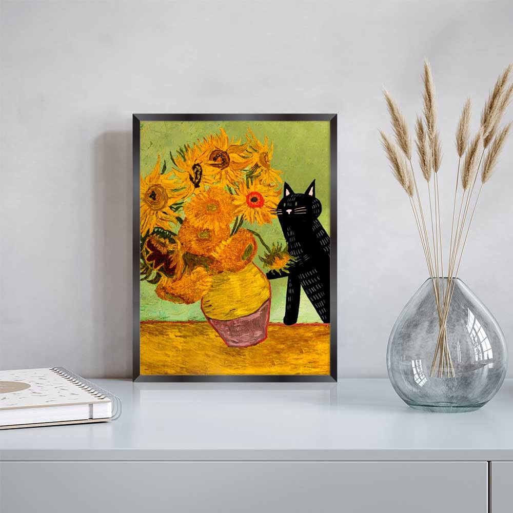 Amazon.co.jp: ヴィンテージ ゴッホ ひまわり 猫 プリント キャンバス