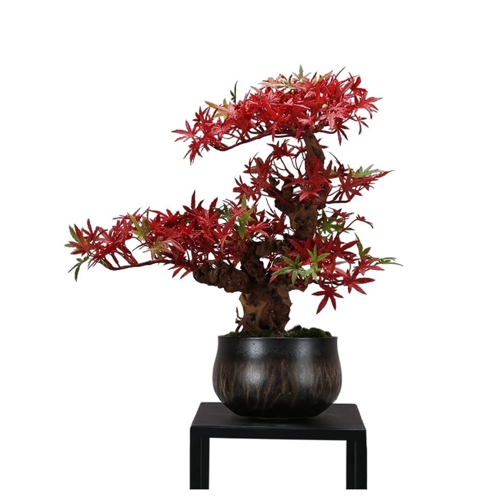 GTHTUHFD Simulation Potted Plants Bonsai Tree Artificial Maple Tree Zen Ornaments Indoor Space Fake Plant Ornaments,Green-M