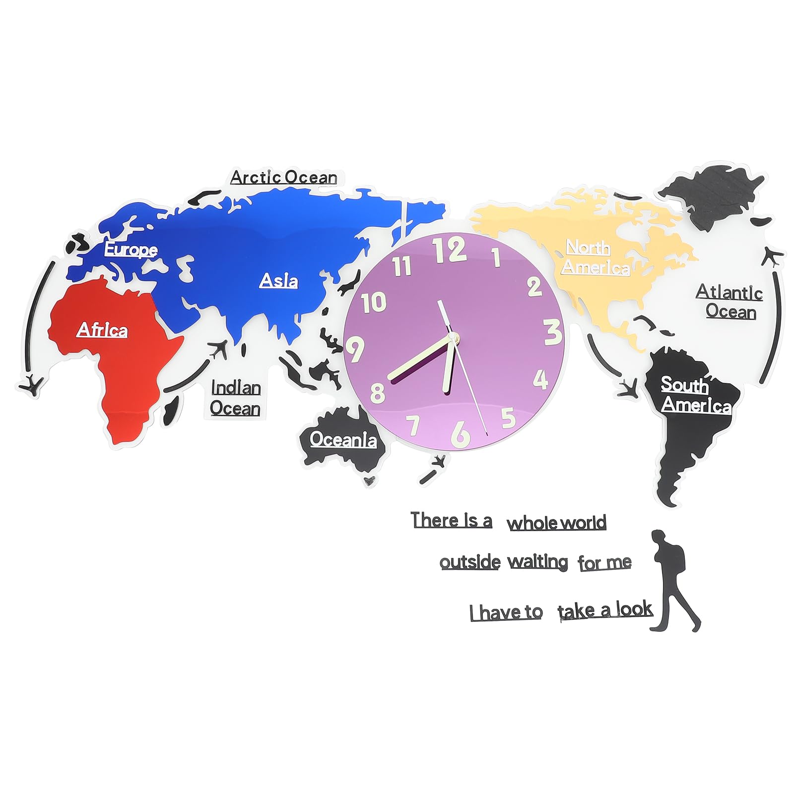 Horloge murale lumineuse pour salon moderne et grand planisphère décoratif de bureau
