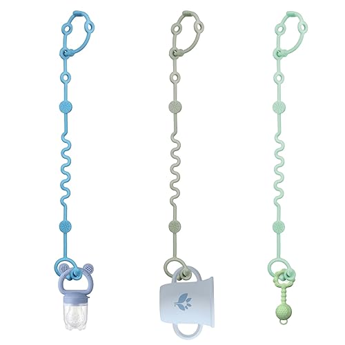 Miniatura 14 de 3 piezas de soporte ajustable para correa de juguete, clip de silicona para chupete, correa esencial de viaje para cochecito, silla alta, asiento de
