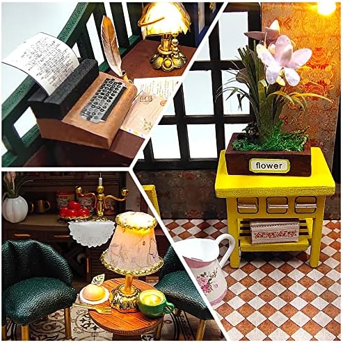 CUTEBEE DIY Miniature Dolls House Kit, Wooden DollHouse with Furniture and LED Light, Model kits for adults to build, 1:24 Scale Creative Mini Room Idea (Dream Building Pavilion House)