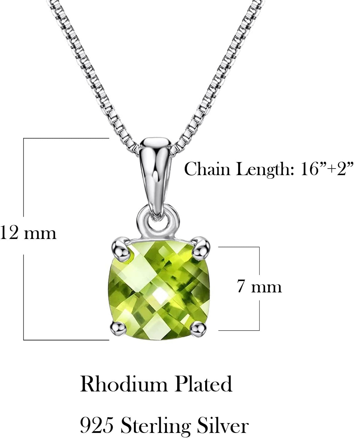 Michooyel 2ct Cushion Cut Peridot Pendant Necklace for Women Sterling Silver Gemstone August Birthstone Women's Necklace, 16-18 inch - Image 3