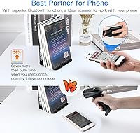 Vista 2 de Eyoyo Escáner de código QR actualizado Bluetooth Android Escáner de código de barras, clip trasero portátil inalámbrico 1D 2D UPC ISBN Inventario