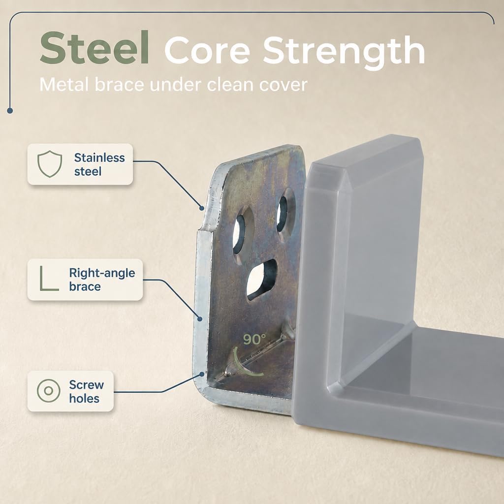 MR BRACKET Anti Tip Plastic Covered Small L Bracket, Gray Shelf Bracket Set, Stainless Steel, 90 Degree Right Angle Metal Corner Brace for Furniture, Chair, Drawer, Stainless Steel Corner Brace image 5