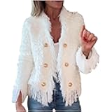HGps8w Women's Double Breasted Tassels Blazer Jackets Elegant Collarless Business Casual Open Front Office Suit Jackets