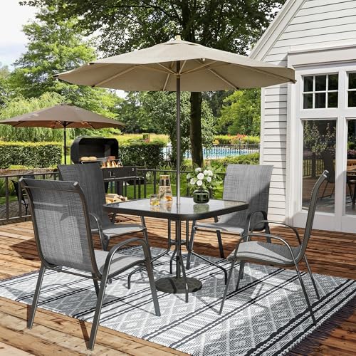Image of Amopatio Patio Chairs Set of 4, Breathable Garden Outdoor Furniture for Backyard Deck,Outdoor Stackable Dining Chairs for All Weather(Dark Grey)