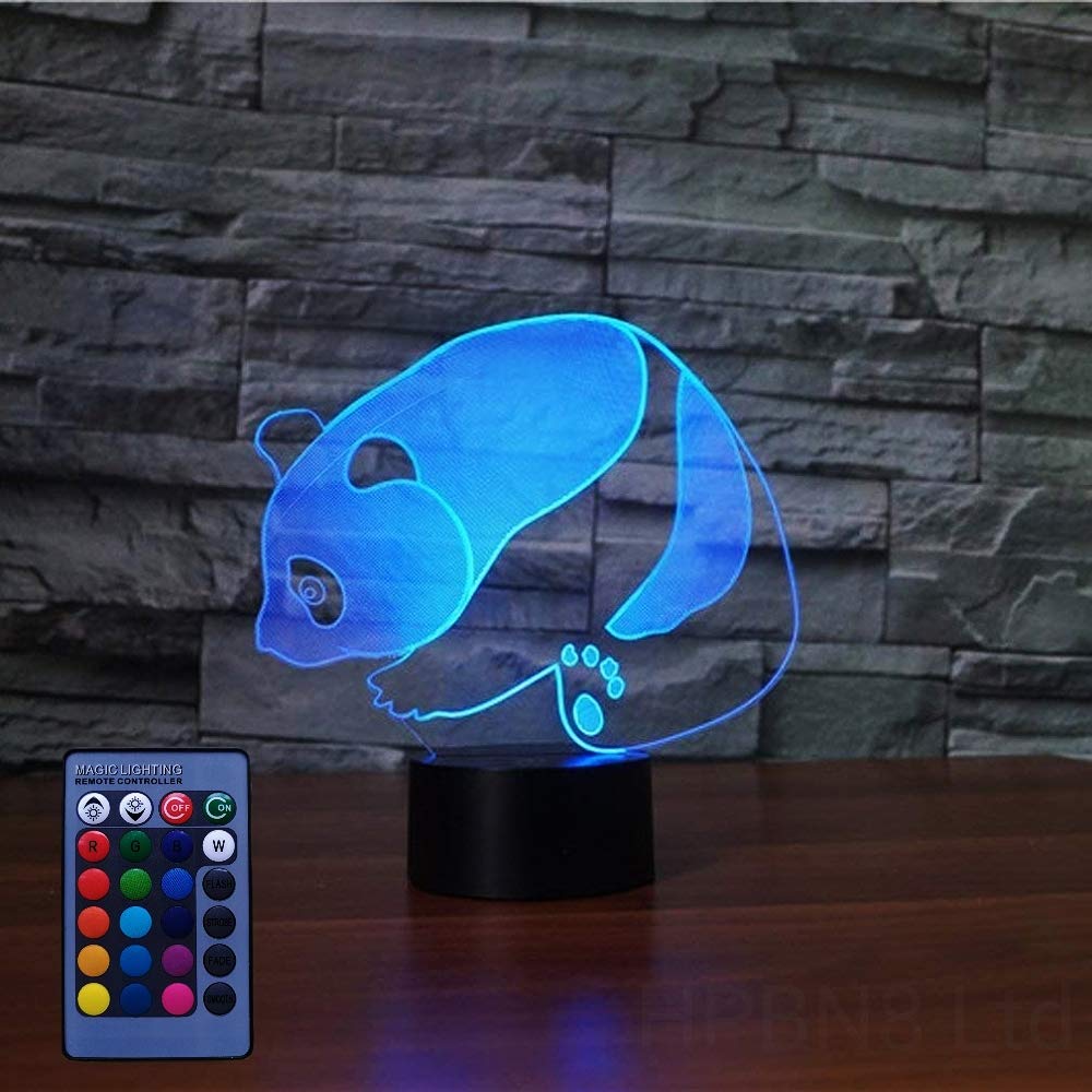 HPBN8 Ltd 3D Panda Night Light USB Powered Remote Control Touch Switch Decor Table Optical Illusion Lamps 7/16 Color Changing Lights LED Table Lamp Xmas Home Love Brithday Children Kids Decor Toy Gift