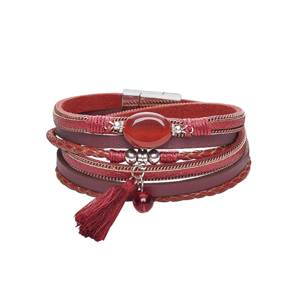 Bracelet en cuir femmes de style vintage orné d'une véritable pierre d'agate rouge - 6