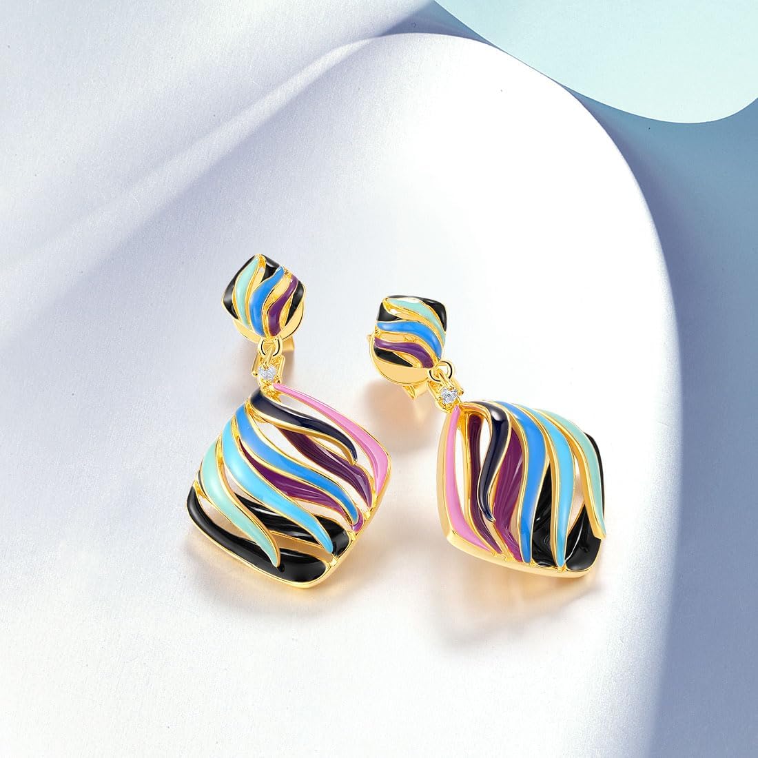 Santuzza 925 Sterling Silver Cubic Zirconia Flower & Dragonfly Enamel Earrings for Women - Image 3