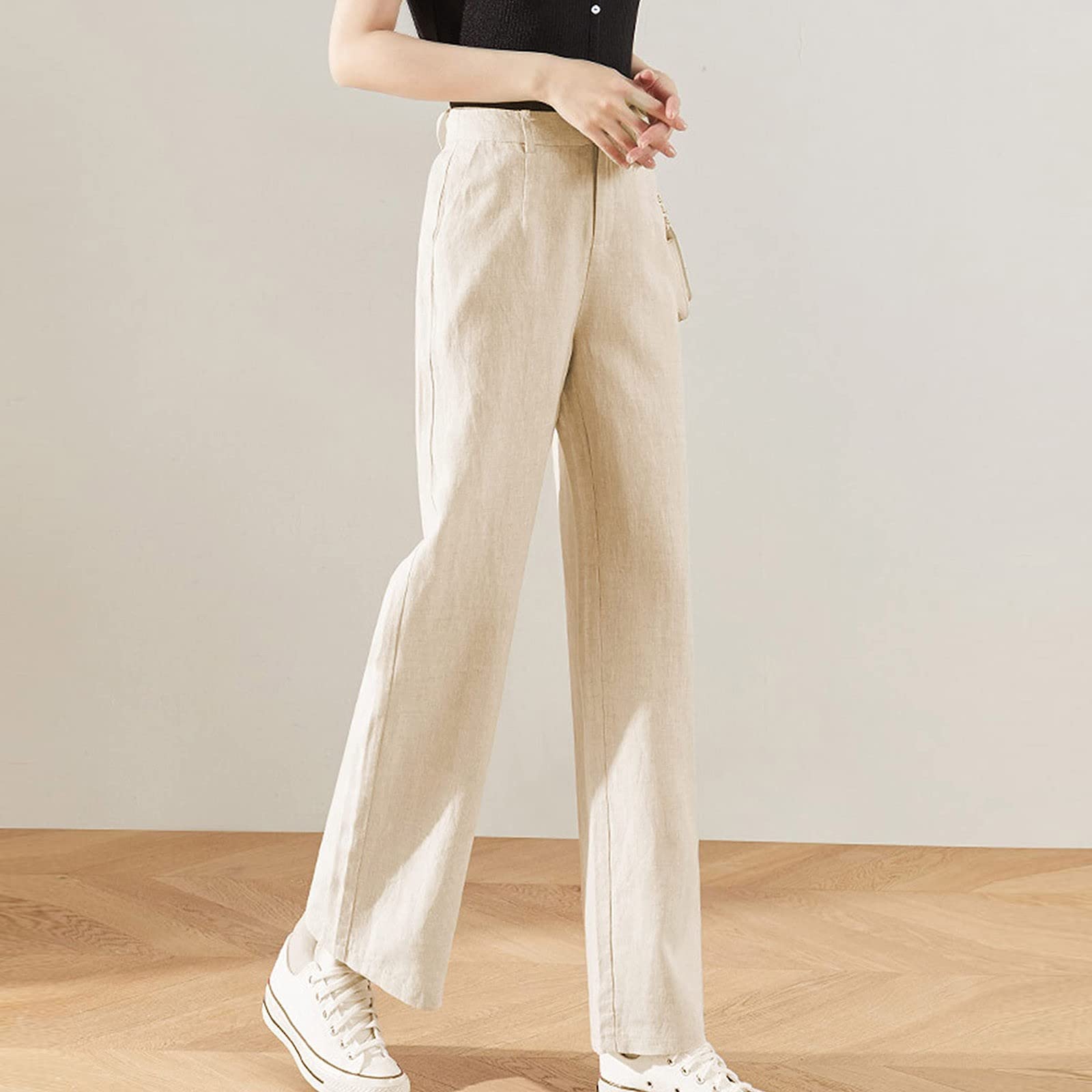 Pantalon Femme, Décontracté À Jambe Large En Coton Et Lin Pour, Idéal Pour L'Été