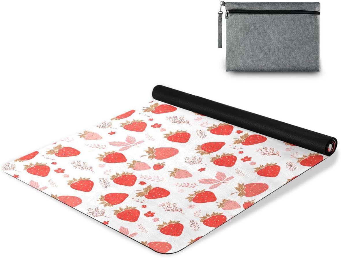 ALAZA Strawberry Pattern Yoga Mat Non Slip Fitness Exercise Mat, Workout Mat for Yoga, Pilates and Floor Exercises
