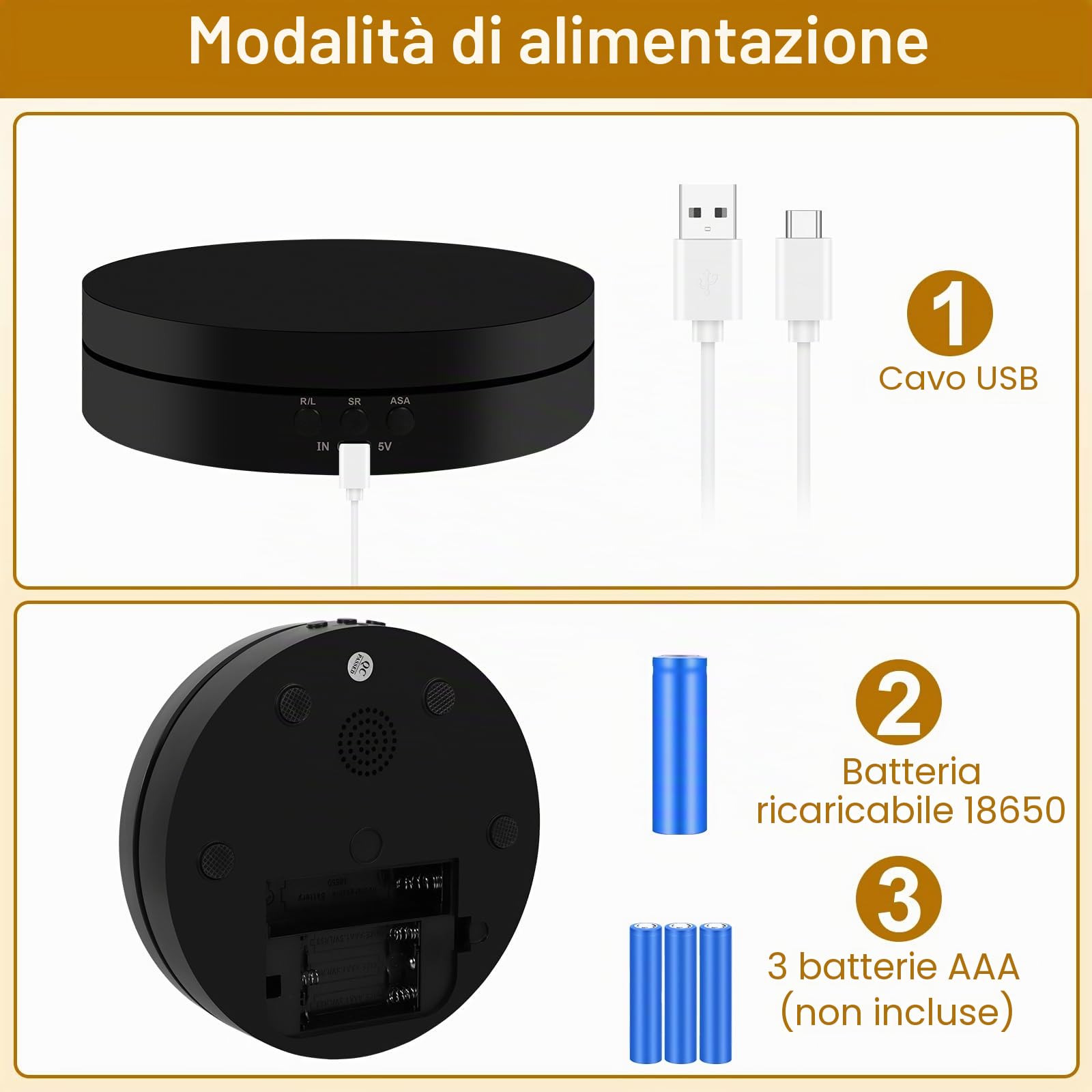 Piattaforma Girevole Elettrica 360°,Piattaforma Rotante Automatica USB per Gioielli,Orologi,Prodotti Digitali,Velocità Regolabile Espositore Girevole Elettrico con 2 Pannelli di Sfondo (Nero)