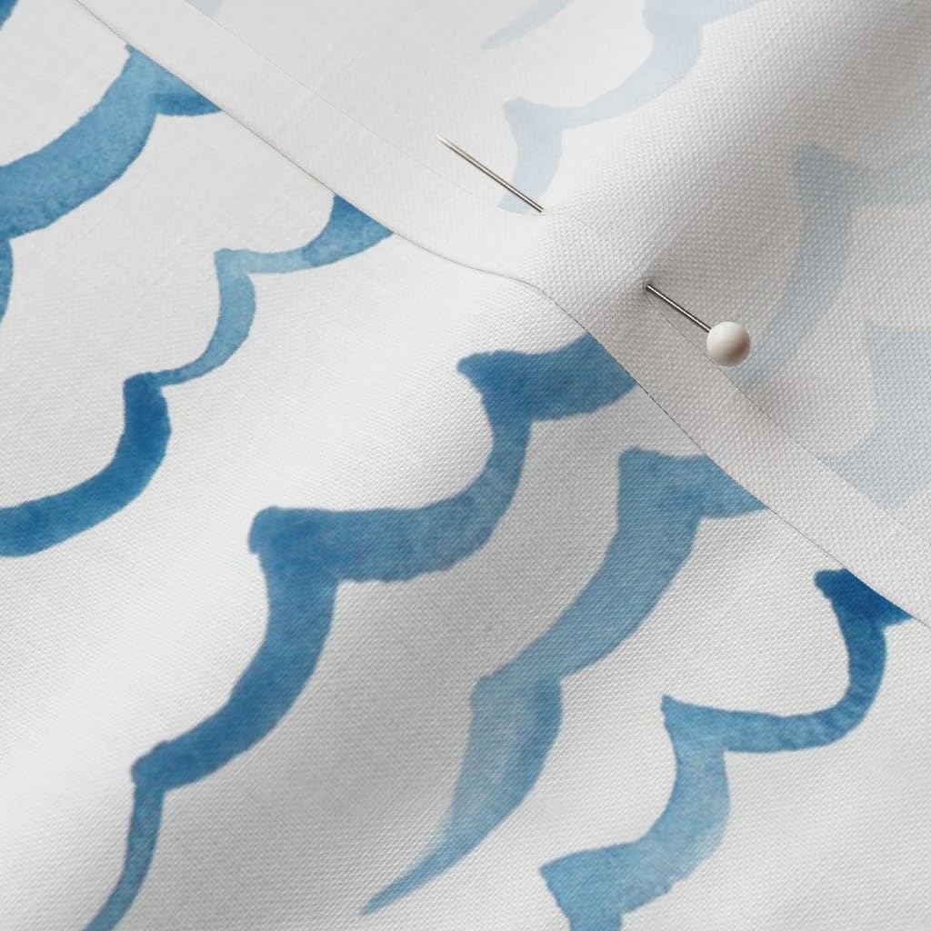 Spoonflower Fabric - Coastal Watercolor Ocean Small Blue Waves Nautical Baby Nursery Printed on Petal Cotton Fabric Fat Quarter - Sewing Quilting Apparel Crafts Decor