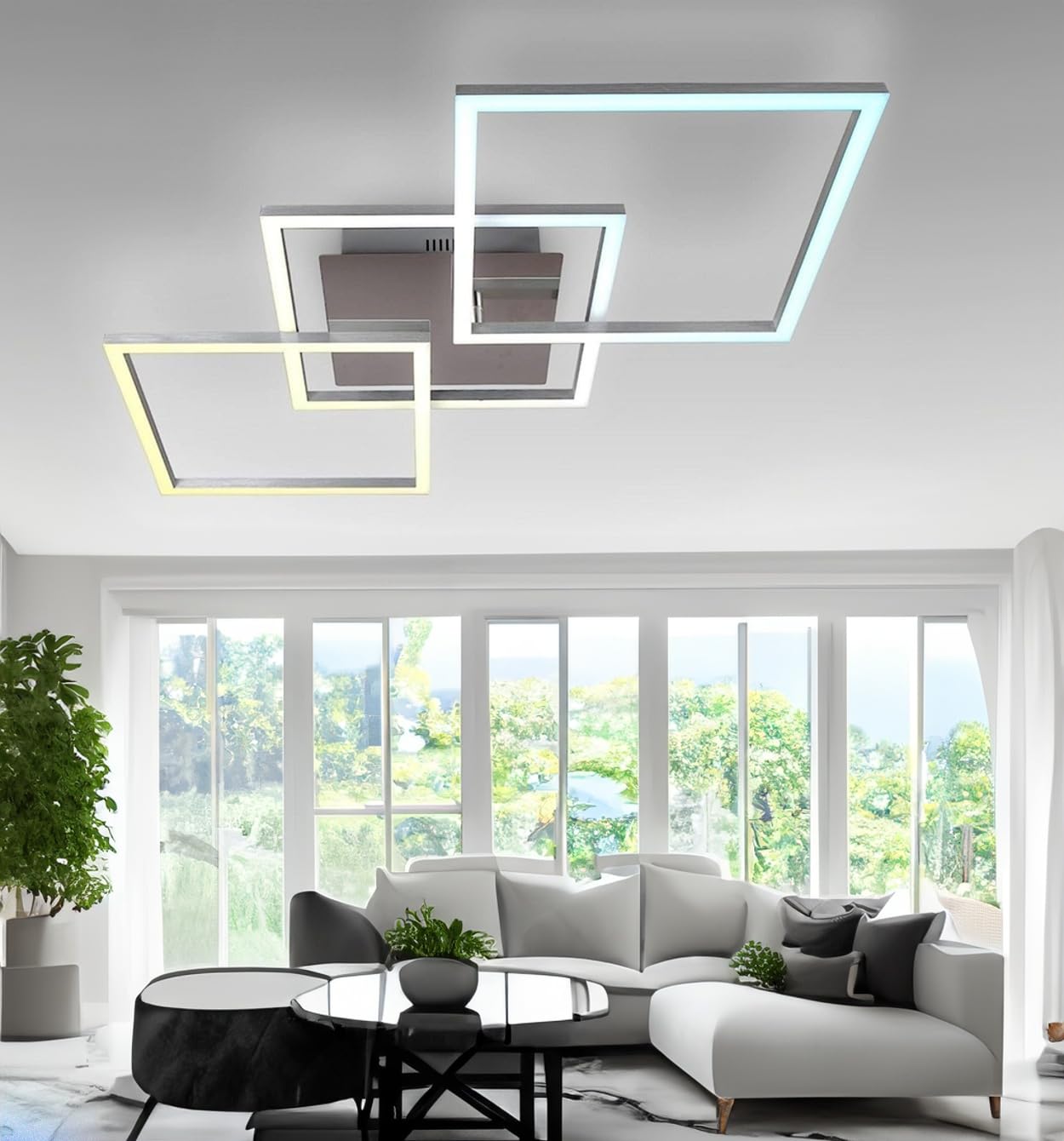 Arcadia Plafon Led Techo Moderno con Luz Cálida y Fría Regulable con Mando a Distancia y App - Lampara Dormitorio Salón Cocina Habitación Infantil Sala de Estar - 4500LM 82W 80 cm - Modelo Helios