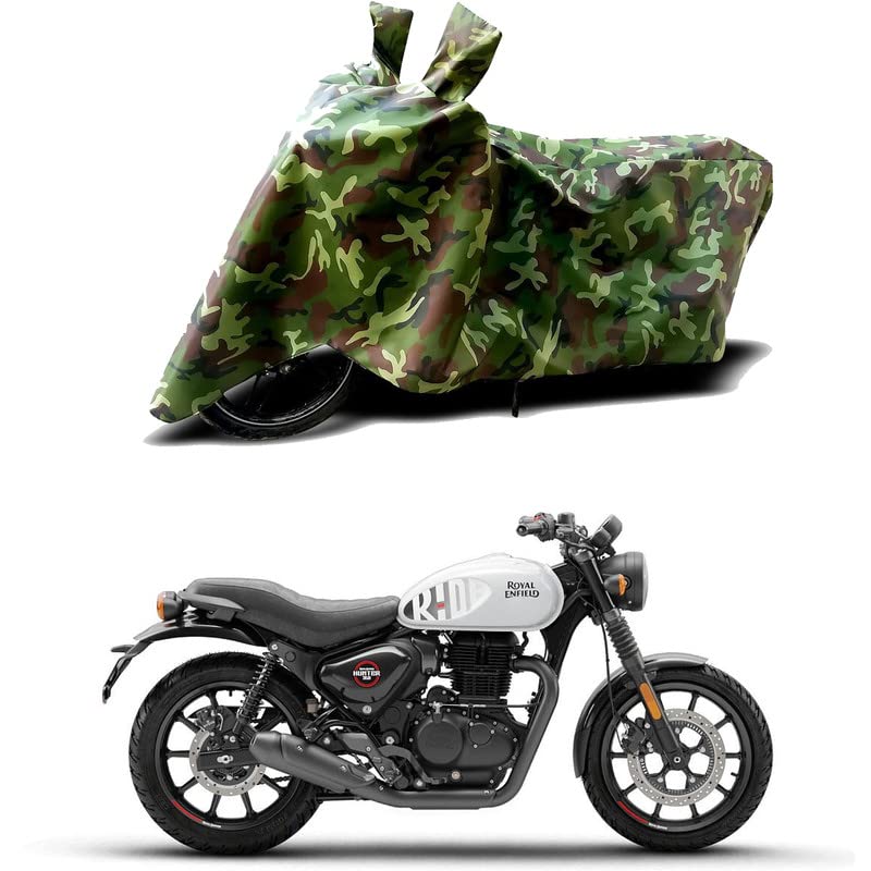 Image of 100% Water Resistant Bike Scooty Two Wheeler Body Cover Compatible for Royal Enfie Hunter 350 Retro /UV-Rays /Heat Protection /Birds Dropping /Scratchproof /Dust Proof /Waterproof /All [Green MJ]