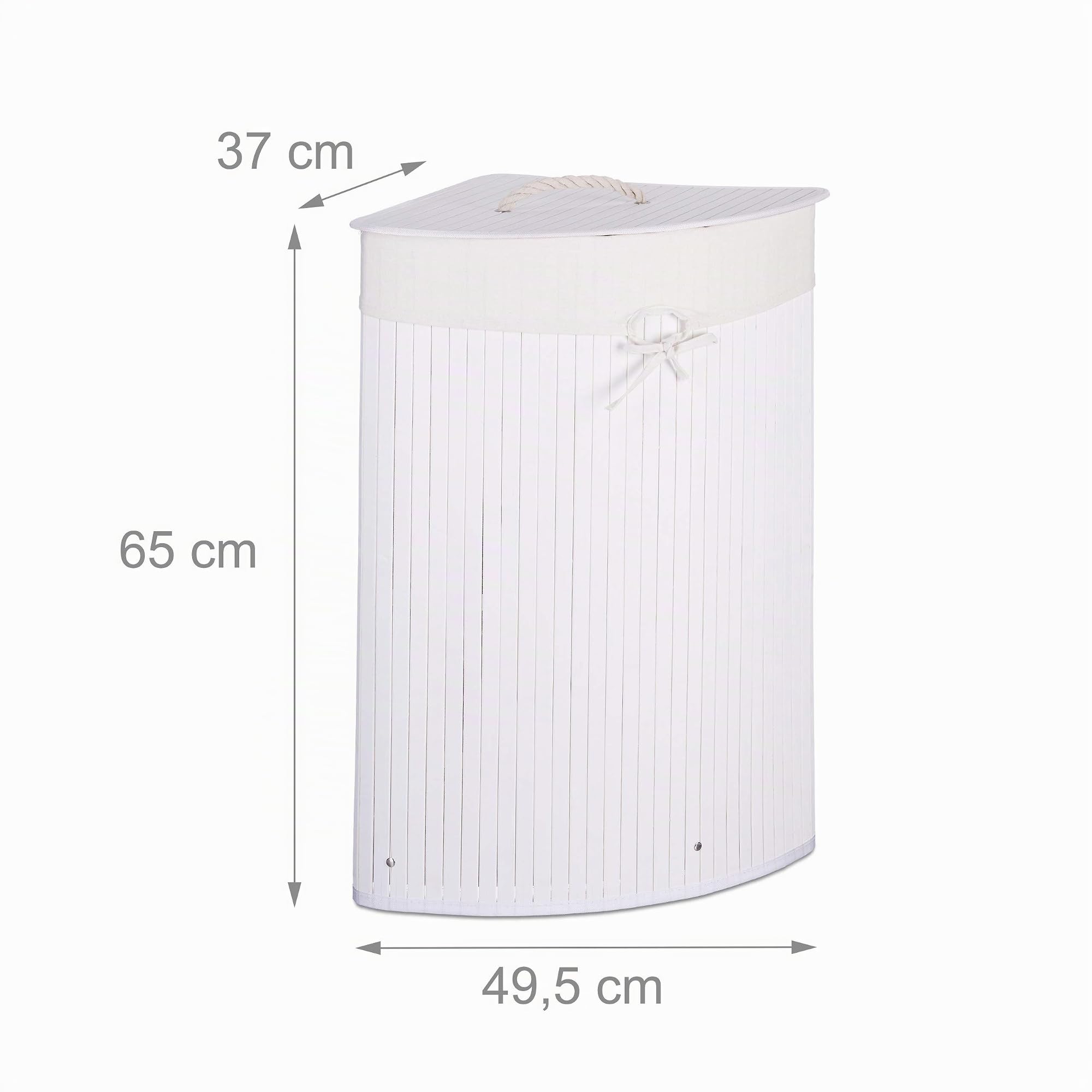 Relaxdays Cesto Porta-Biancheria Bagno con Sacco in Cotone, Angolare, Pieghevole, bambù, Bianco, HxLxP 35 x 35 x 65 cm, 64 L