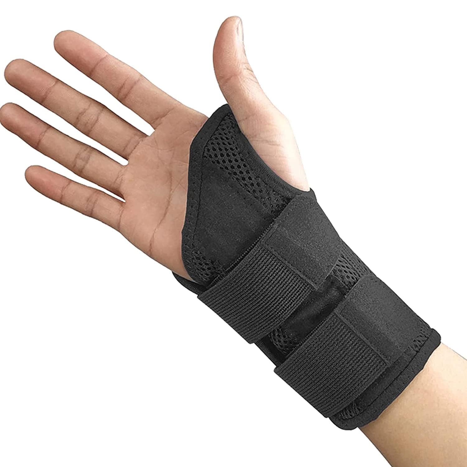 SONGQEE Carpal Tunnel Wrist Support Brace With 2 Metal Splints Right Hand for Men Women Wrist Splint Hand Support Help Relieve Carpal Tunnel Pain Arthritis Tendonitis RSI Sprains (Black-L)