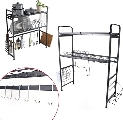 Miniatura 8 de Estante de fregadero de doble capa, estante de almacenamiento de cocina, soporte grande de acero inoxidable, escurridor de platos, organizador de