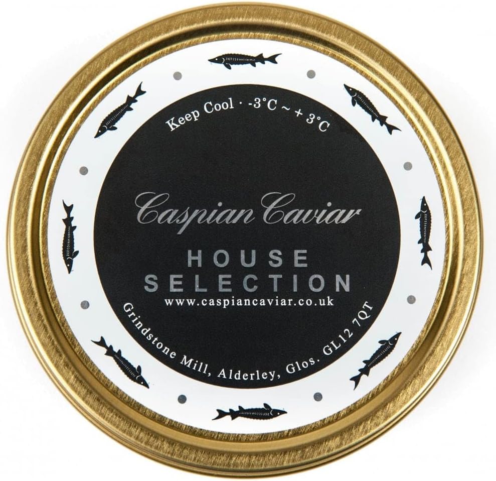 – Caspian Caviar House Selection 50g | Premium Siberian Baerii Sturgeon | Rich, Nutty Flavour with Dark Eggs | Malossol Lightly Salted | Specially Selected by Caspian Caviar